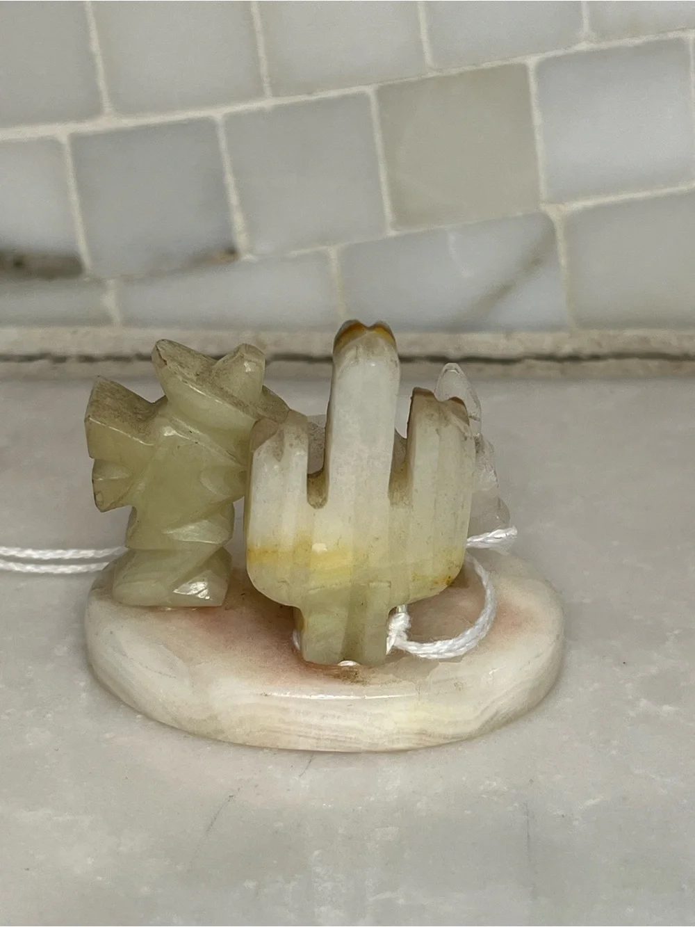 Vintage Mexican Green Onyx Ashtray & Figurine Set Mid Century Siesta Man Burro